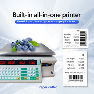 Supermercado Balanza de cálculo digital de 3 kg con impresión de etiquetas de código de barras y porta rollos de papel