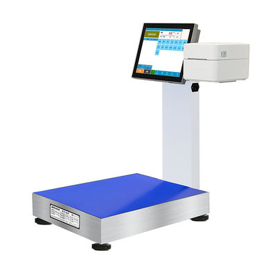 Tipo de pantalla LCD 15-100kg Rango máximo Escala de impresión de etiquetas Android para procesamiento de carne de cerdo y de res