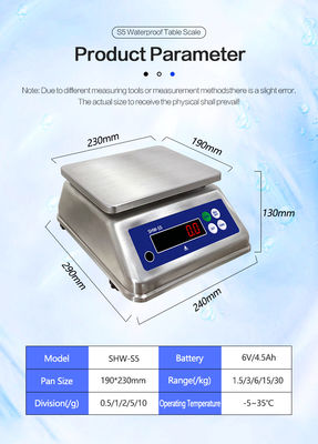 AV220V/50HZ doble pantalla de acero inoxidable mesa impermeable balanza electrónica 15kg