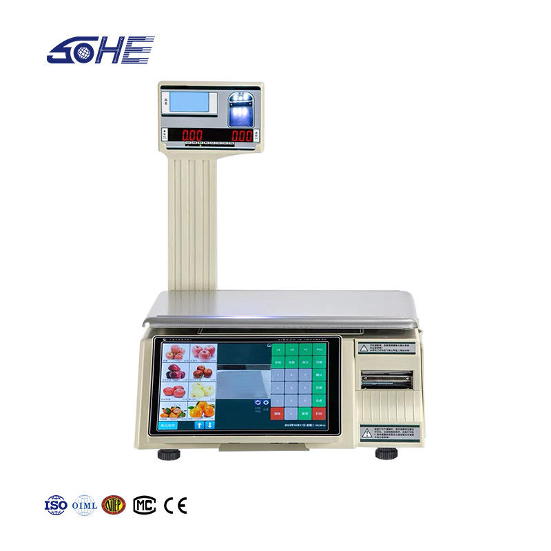 Alcance máximo 30kg Escala de tabla de código de barras inteligente SHW-TMF6 con pantalla de 10/7 pulgadas